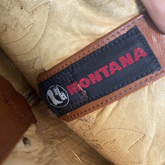 Montana Cowboy Boots Mens 7E Brown Leather‎ Pull On Western Pointed Toe
